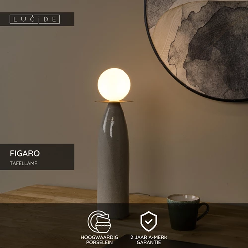 Lucide FIGARO - Tafellamp - Ø 12 cm, H 48 cm - 1xG9 - Grijs - USP